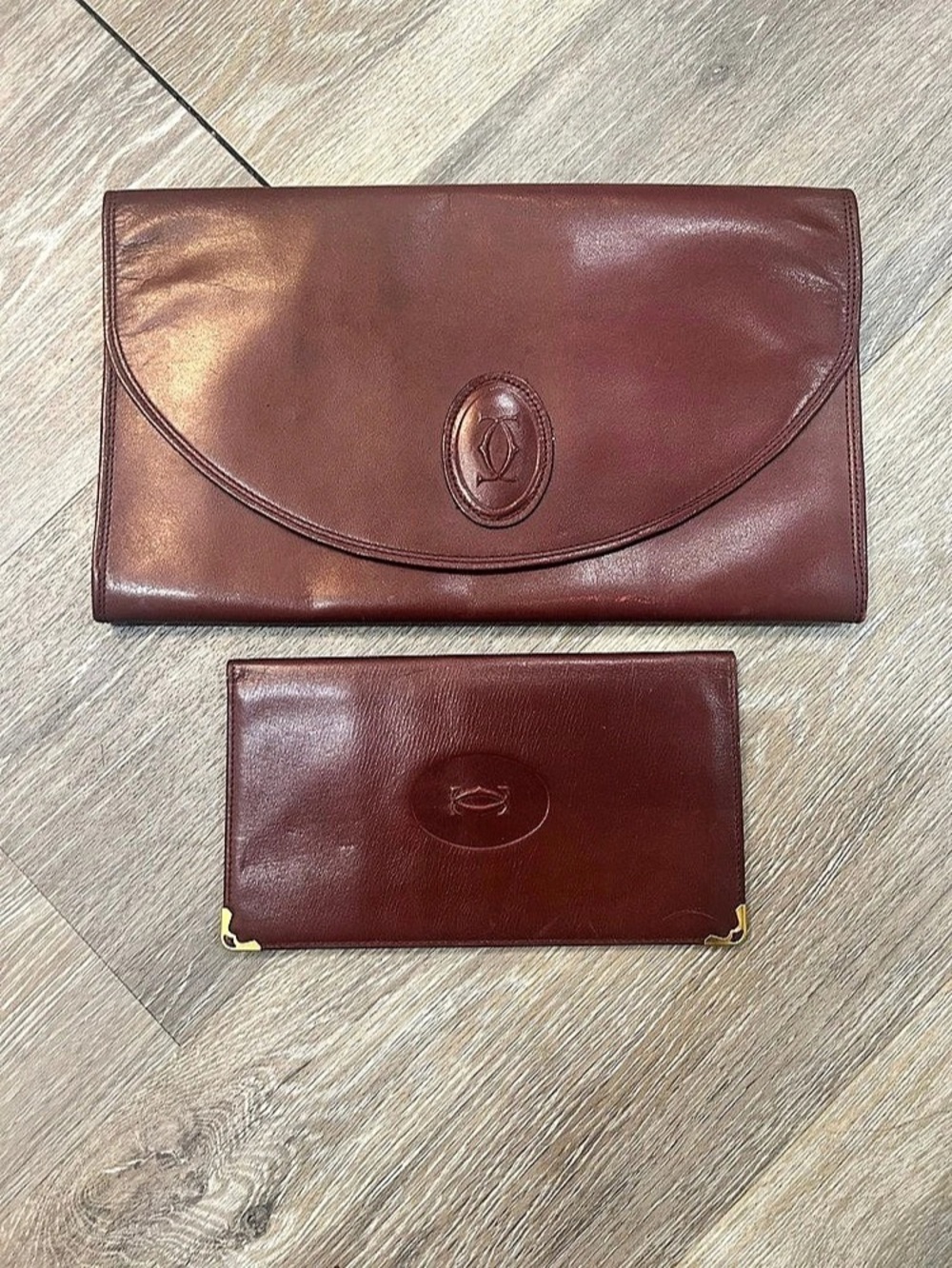 Vintage Cartier Leather-Style Clutch & Wallet in Brown